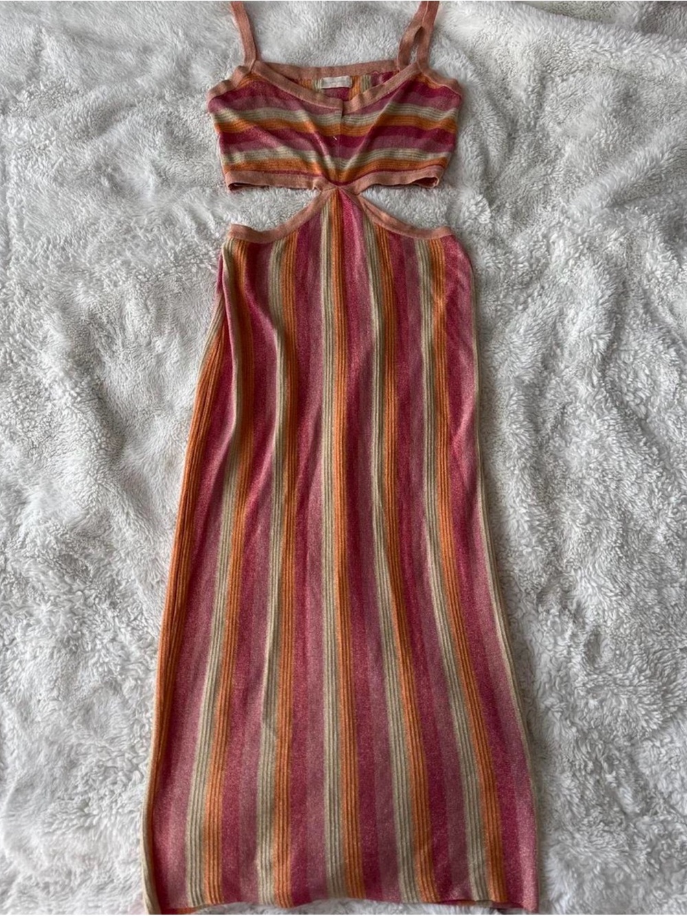Altar’d State Striped Pink & Orange Cutout Knit Midi Dress